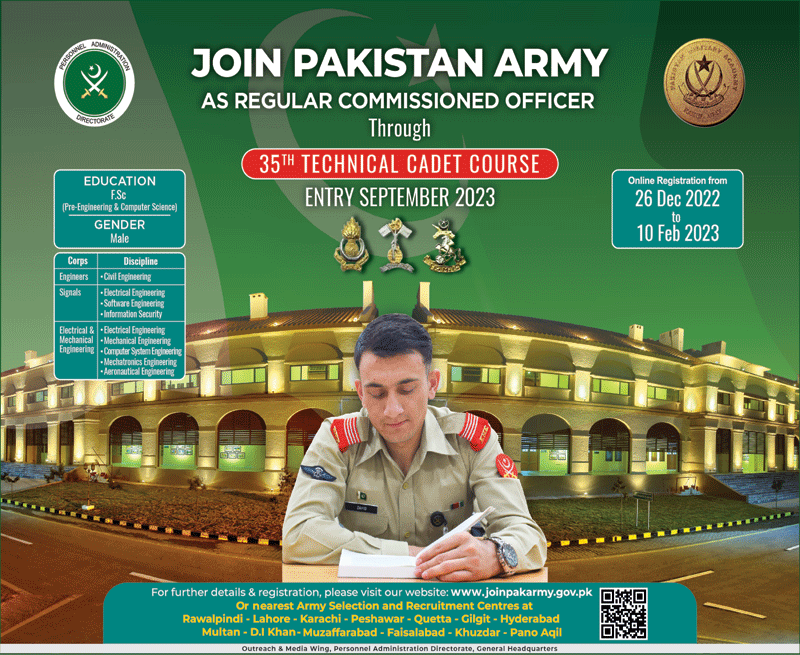 Pak Army Jobs 2023 – Join Pak Army as Regular Commission Officer