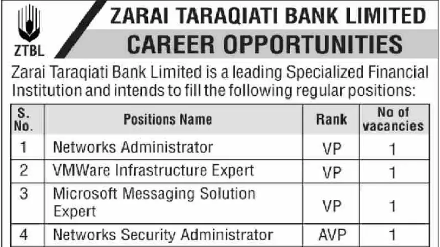 Zarai Taraqiati Bank Limited ZTBL Jobs 2023 - Banking Jobs All Over Pakistan