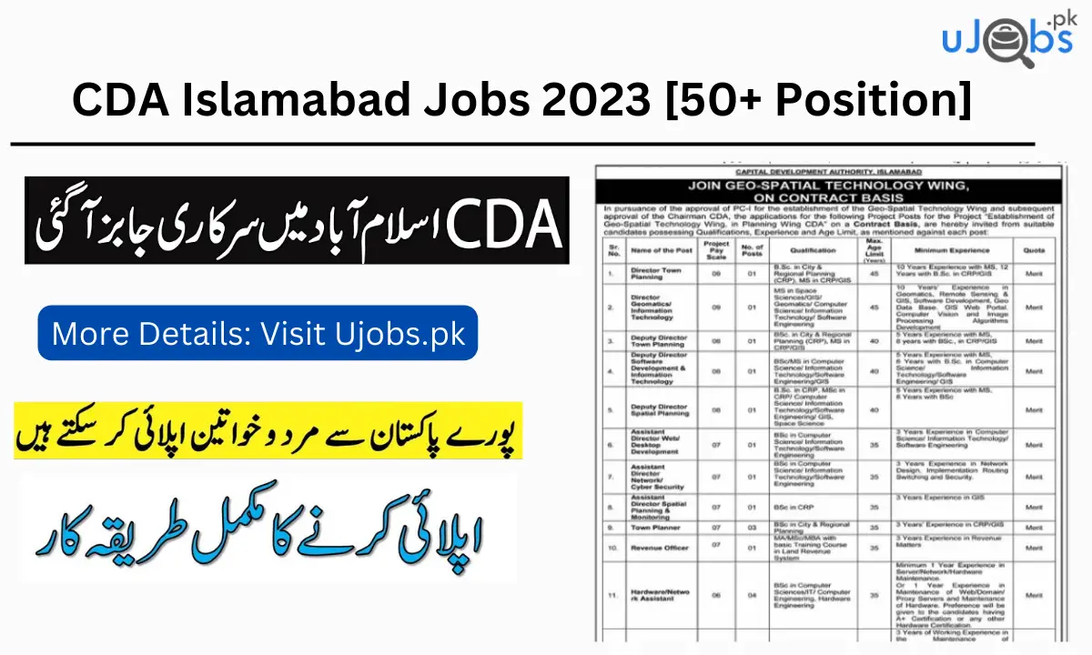 Capital Development Authority CDA Islamabad Jobs 2023 [50+ Position]