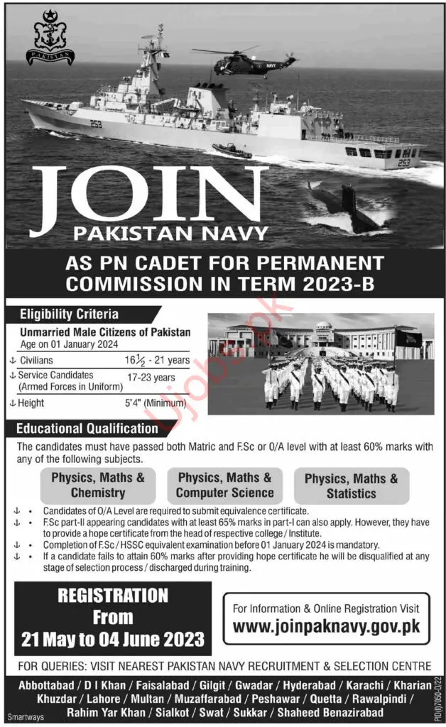 Join Pak Navy Jobs 2023 as PN Cadet – Advertisement