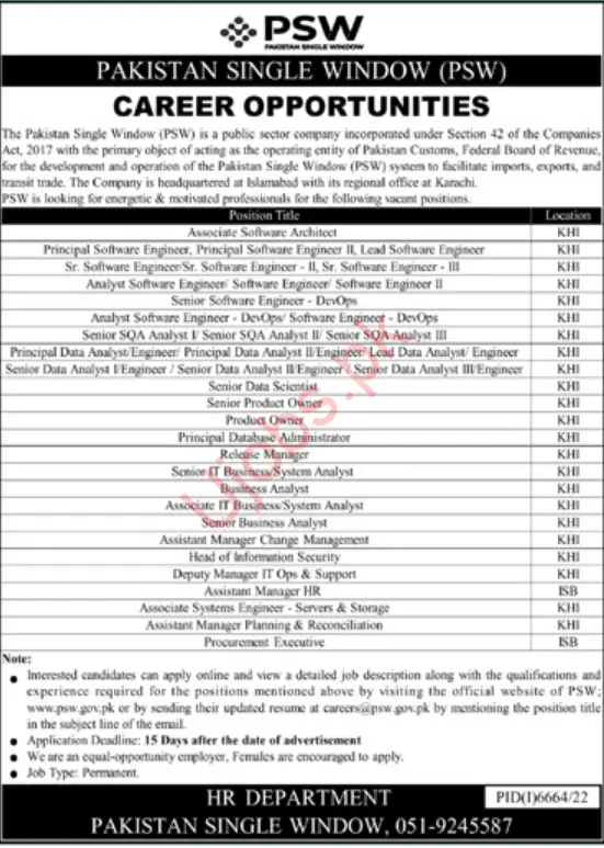 Pakistan Single Window PSW Jobs 2023 - Official Advertisements